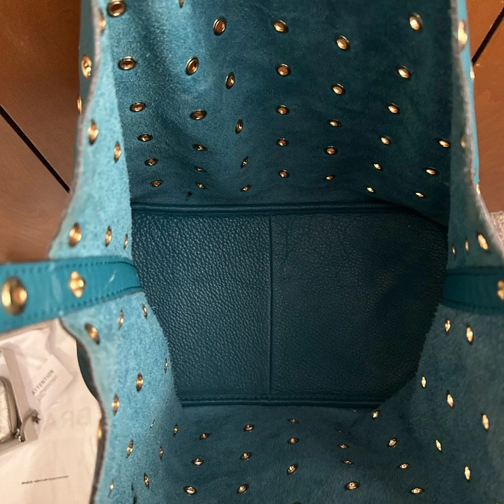 Michael Kors Teal Leather Eyelet Shoulder Bag - Picture 7 of 16